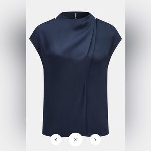 Commense cap sleeve backless satin Navy Blue Women's Top
